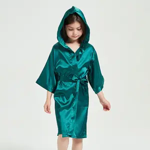 custom logo Wholesale Kids hooded Robes Girls boys Children kimono Satin Bathrobe