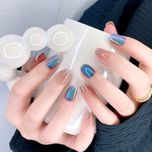 Faux ongles à presser minimalistes transparents effet glace, dégradé crème poudré nude, style French, très demandés, amovibles - Product Image 5