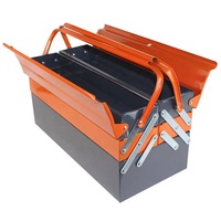 Boîte à outils portable, boîte de rangement d'outils en métal épais multifonction avec plateau organisateur, conteneur à outils pliable à double coquille