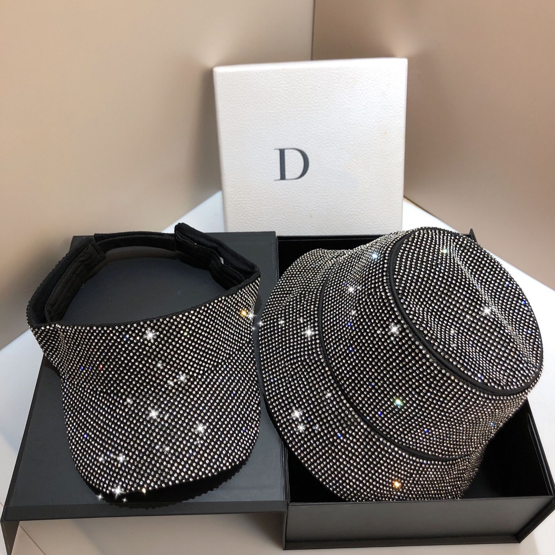 Шляпа от солнца со стразами для вечеринки, модная Роскошная шапка с прозрачным верхом и козырьком, блестящая, для улицы, на лето