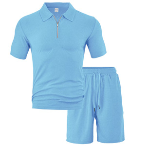 Conjunto de Pantalones Cortos de Verano para Hombre, con Cuello y Manga Corta, Tela de Rizo, Ropa Deportiva Informal de Dos Piezas, Color Caqui, Azul Marino, Negro, Borgoña, Azul Claro - Product Image 5