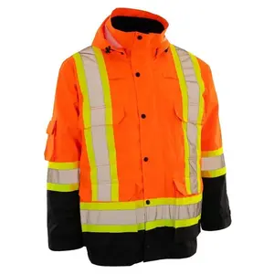 เสื้อคลุม3 in 1ผ้าโพลีเอสเตอร์ผ้าอ๊อกซ์ฟอร์ดสีส้ม/สีดำมองเห็นได้ดีสะท้อนแสงได้ดีสำหรับฤดูหนาวกันน้ำ