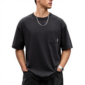 Camiseta de Hombre al por Mayor, 100% Algodón, Tejido Interlock, 240 GSM, Hombros Caídos, con Bolsillo en el Pecho, Fabricación OEM, Logotipo Personalizado - Product Image 4
