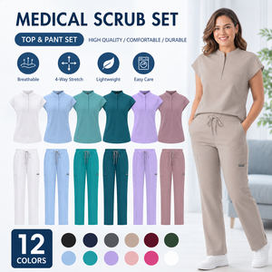 Divisa Medica Traspirante ed Elastica in Poliestere, Rayon e Spandex, Set Uniforme Resistente per Infermieri, <span class=keywords><strong>Abbigliamento</strong></span> per Personale Ospedaliero e Clinico - Product Image 1