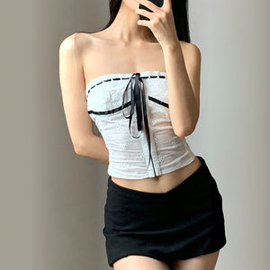 Top d'été blanc à lacets pour femmes, haut court bustier sexy sans bretelles pour les rencontres, filles élégantes en gros - Product Image 5