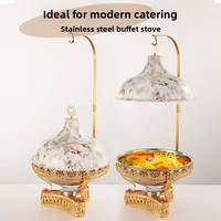 Ensemble chauffe-plats professionnel pour hôtels et restaurants, avec plateau de buffet en marbre et couvercle en verre, en acier inoxydable doré, capacité 8L, pour mariages et réceptions