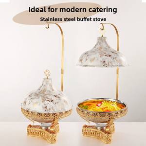 होटल रेस्तरां ईंधन चफिंग बफेट ट्रे ग्लास ढक्कन शादी पार्टी संगमरमर स्टेनलेस स्टील सोना 8l क्षमता भोजन गर्म सेट - Product Image 1