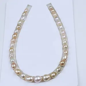 9-14 mm glod cultured natural real south sea gold pearl strand string round south sea gold pearl large hole pear