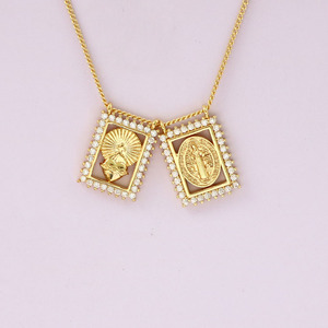 Nz1689 Collier Scapulaire Délicat Plaqué Or 18 carats avec Zirconium Cubique, Collier Marie, Médaille Miraculeuse, Bijou Religieux Catholique - Product Image 2