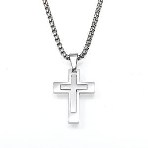 Collier Pendentif Croix en Acier Inoxydable pour Homme, Minimaliste, Or, Argent, Noir, Bijou Chrétien Religieux, Style Motard Hip Hop, Étanche - Product Image 3