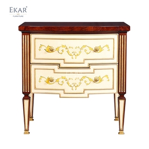 EKAR Regency Royal Nightstand | Luxury English Style Ivory &amp; <strong>Mahogany</strong> <strong>Bedside</strong> <strong>Table</strong> | - Product Image 1