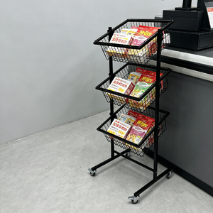 Estante de Exhibición de 3 Niveles <span class=keywords><strong>con</strong></span> <span class=keywords><strong>Ruedas</strong></span>, de Metal Negro, para Chips, Ajustable, para Almacenamiento de Snacks en Supermercados - Product Image 3