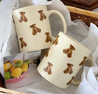 Mug en céramique couleur crème avec motif d'ours mignon |   Mug à café sans BPA, écologique, résistant à la chaleur et compatible lave-vaisselle pour le petit-déjeuner