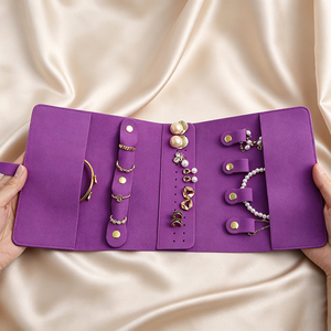Trendy Tan Suede <strong>Jewellery</strong> Pouch Set Portable Microfiber Jewelry Holder Bag Personalized Folding <strong>Jewellery</strong> Organizer Supplies - Product Image 4