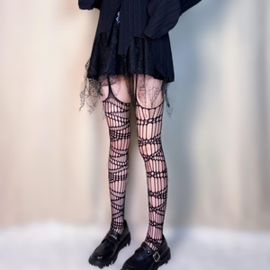 Japanese Dark Y2K Thigh High Fishnet Stockings Gothic Harajuku Mesh Pantyhose Women 15D Transparent Leggings - Product Image 3