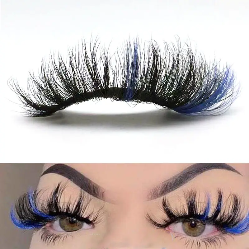 22mm full strip lashes vendor wholesale 25mm 3d fluffy blue two colored mink eyelashes with colors