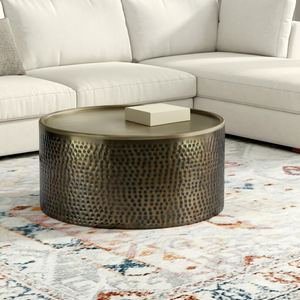 Golden Form Contemporary Coffee <b>Table</b> With Hammered Finish Modern Living Room Furniture Metal Frame Design - Product Image 1