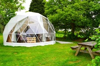 Dôme géodésique moderne de luxe de haute qualité, tente en verre, maison igloo en alliage d'aluminium, résistance au vent de 120 km/h, couverture de toit en bâche PVC