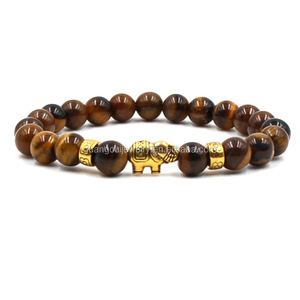 Nouveauté Bracelet pour homme fait main avec breloques en pierre naturelle volcanique, œil <span class=keywords><strong>de</strong></span> tigre et éléphant - Product Image 2