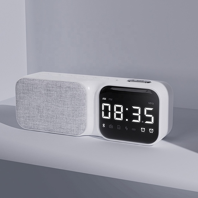 Factory OEM Custom Multi-functional Wireless Charge Speaker Alarm Clock FM Radio LED Digital BT Smart Speaker