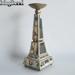 茶灯玻璃马赛克镜烛台，临时设计柱式烛台