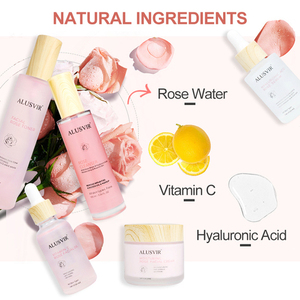 Set per la cura della pelle rosa di bellezza organico per lo sbiancamento del viso Anit invecchiamento antirughe viso olio siero Toner crema per la cura della pelle Set - Product Image 4