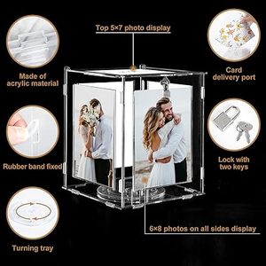 Acrylic <strong>Wedding</strong> <strong>Card</strong> <strong>Box</strong> with Picture Frame <strong>for</strong> Photos, Large Rotatable Envelope <strong>Post</strong> Money Gift <strong>Box</strong> Holder with Lock Slot - Product Image 4