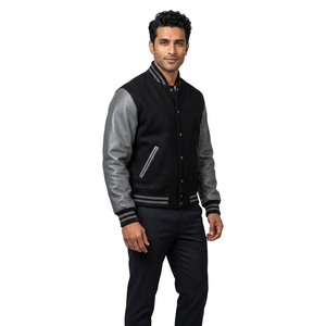 Veste universitaire OEM pour hommes avec manches en cuir, vestes universitaires en polaire, corps en laine, veste uniforme de baseball - Product Image 1