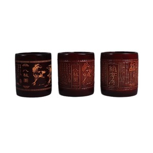 Bamboo Pen Holder Carved Lanting Preface Eight Horses Round Chinese Style Craft Artwork For Calligraphy Writing - Product Image 4
