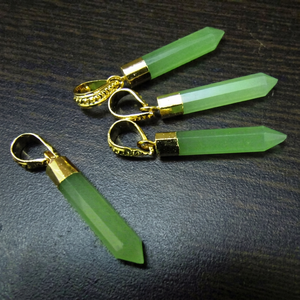 Green Chalcedony Gemstone Pendant 30-40mm Gold Electroplated Pencil Shape Pointed Charms - Product Image 1