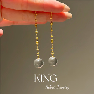 Boucles d'oreilles pendantes King Silver Jewelry, cristaux blancs ronds, pompon, pour femme, mode soirée - Product Image 1