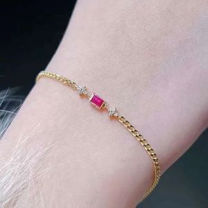Xinfly 18K Gold Square Rose Ruby Diamond Four-Leaf Clover <b>Gemstone</b> <b>Bracelet</b> Girls Jewelry - Product Image 3