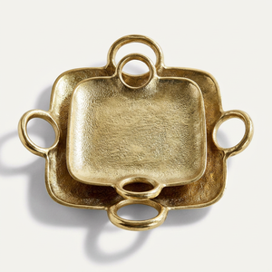 Plateau en laiton doré à rainures linéaires – Plateau de service rectangulaire en métal brillant pour restaurants de cuisine asiatique - Product Image 1