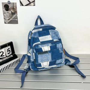 Style coréen unisexe couleur contrastante Plaid loisirs étudiant sac à dos Patchwork Vintage Denim voyage <span class=keywords><strong>cartable</strong></span> - Product Image 5