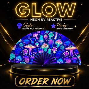 Meilleures ventes : Grands éventails à main en bambou pour festivals, avec impression UV et motif champignon réactif, artisanat en bambou pour fêtes - Product Image 3