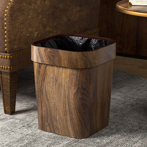 Stylish Wooden Grain Trash Can Square Indoor Waste Bin for Kitchen Bathroom Bedroom Living Room - Product Image 4