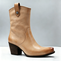 Sepatu Boots Kulit Wanita Model Western Vintage, Ujung Runcing, Hak Tinggi, Setengah Betis, Kasual Sehari-hari