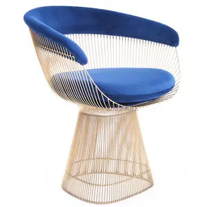 고전적인 현대 호화스러운 현대 금 금관 악기 금속 철사 스테인리스 덮개를 씌운 우단 식사 팔 의자