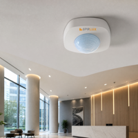 Détecteur de mouvement Sprlux SP-S10 à 3 capteurs, détection à 360 degrés, marche/arrêt automatique, portée de détection de 8 m, interrupteur de plafond intérieur/extérieur