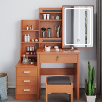 Ensemble de coiffeuse de luxe européenne à 4 tiroirs avec miroir à panneau lumineux LED, finition en chêne massif pour chambre et salle de bain féminines