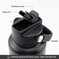 Bouteille d'eau sport 32 oz personnalisable avec logo, faible MOQ, en acier inoxydable à double paroi avec couvercle anti-poussière à poussoir et paille intégrée