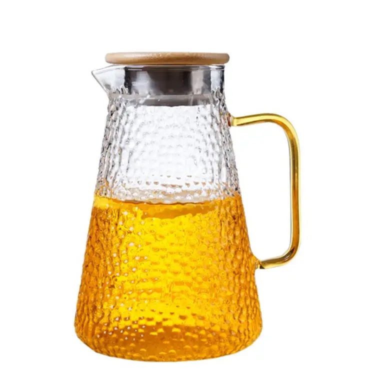 1.5L Hoge Borosilicaatglas Koude Ketel Theepot Grote Sap Pitcher Huishoudelijke Glas Pitcher Ondersteuning Custom Deksel En Handgrepen