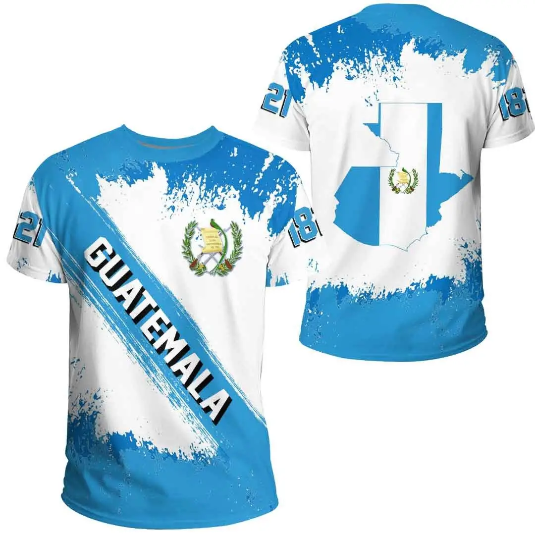 Baumwoll-T-Shirt für Herren Guatemala Flaggendruck T-Shirt mit Produkthersteller Gym elastisch Kurzarm-Top Sublimationsdruck Tee
