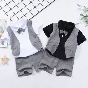 Fashion Summer Children's Clothing Suits Baby Boys Clothes Bow Tie Gentleman Outfits Wholesale Kids Boutique Clothing