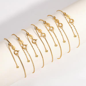 14K Vergoldetes Zierliches Stapelbares Paperclip-Kubanisches Gliederketten-Armband-Set, Einfaches Niedliches Manschettenarmband, Verstellbar 7"+2", Unisex - Product Image 1