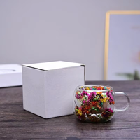 Mug à café en verre borosilicate à double paroi avec motif de fleurs séchées, tasse à lait et à eau avec poignée pour la décoration de la maison, les fêtes, les mariages, les bars