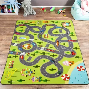 Educational Fun Polyester City Play Rug For Hot Wheels Track Racing Teens Kids Cushioned Exercise Mat For Outdoor Hallway Use