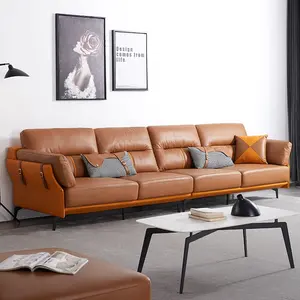 Italy simple design down cushion steel leg cow leather sofa