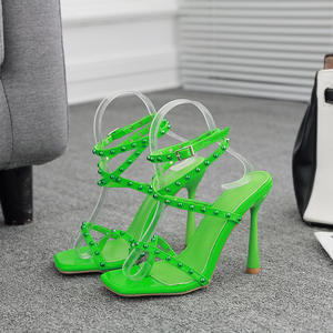 Sandales d'été pour femmes, chaussures en PU, mode, à brides croisées, talons à clous, à lacets, escarpins de soirée, <span class=keywords><strong>taille</strong></span> <span class=keywords><strong>35</strong></span>-42, <span class=keywords><strong>blanc</strong></span>, rouge, vert, bleu - Product Image 6