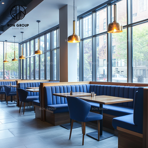 Set di Mobili Moderni per Caffetteria, Fast Food e Ristorante: Tavolo Quadrato in Legno, Sedie in Velluto <span class=keywords><strong>Blu</strong></span> e Divanetti - Product Image 4